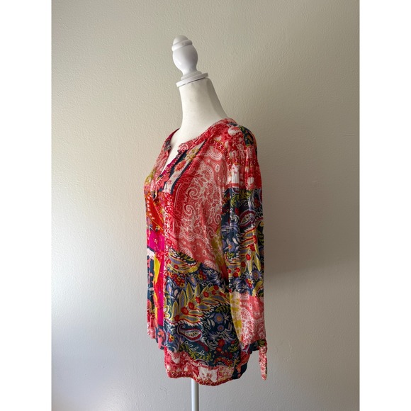 Jones New York Womens Size 2X Multicolor Patchwork Long Sleeves Tunic Blouse Top - Picture 3 of 12